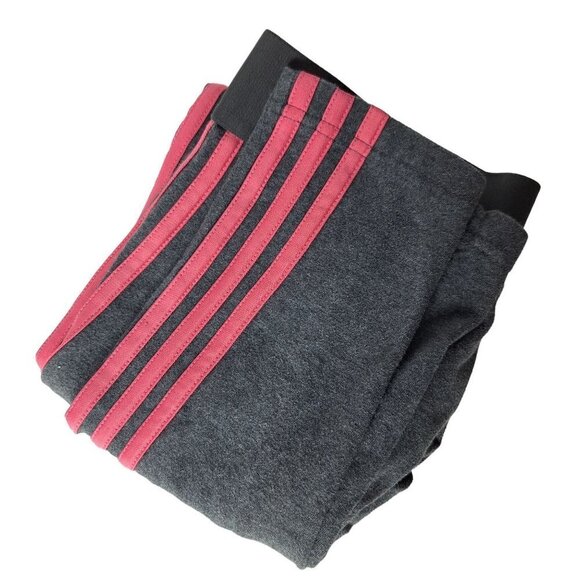 Adidas Women's 3S Leggings Size Medium Gray Pink Striped Workout Stretch - Picture 1 of 7